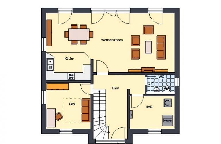 Massivhaus Landhaus Teltow von EWA Hausbau Schlüsselfertig ab 273990€, Grundriss 1