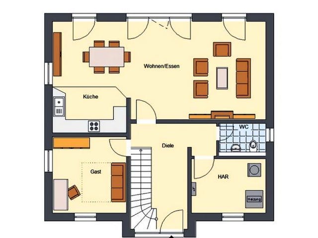Massivhaus Landhaus Teltow von EWA Hausbau Schlüsselfertig ab 322990€,  Grundriss 1