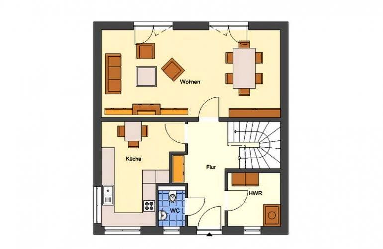 Massivhaus Landhaus Uckermark von EWA Hausbau Schlüsselfertig ab 220990€, Grundriss 1