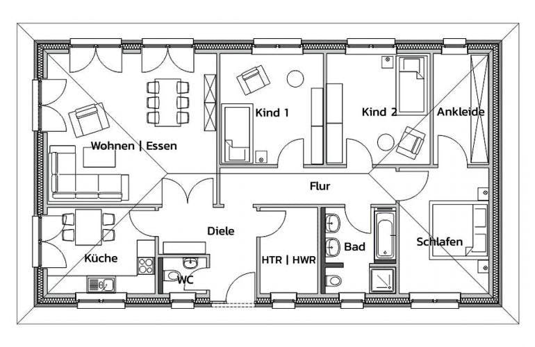 Massivhaus LIFETIME von Kagebau, Bungalow Grundriss 1