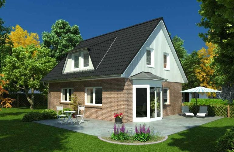 Massivhaus Linde 124 von Baufuchs-Massivhaus Schlüsselfertig ab 211700€, Außenansicht 1