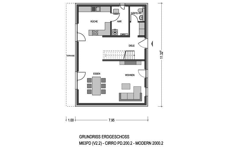 Massivhaus Modern 2000.2 von KONZEPTHAUS, Stadtvilla Grundriss 1