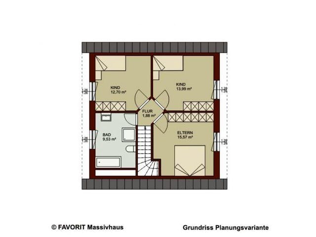 Massivhaus Noblesse 113 von FAVORIT Massivhaus Schlüsselfertig ab 275690€, Satteldach-Klassiker Grundriss 1