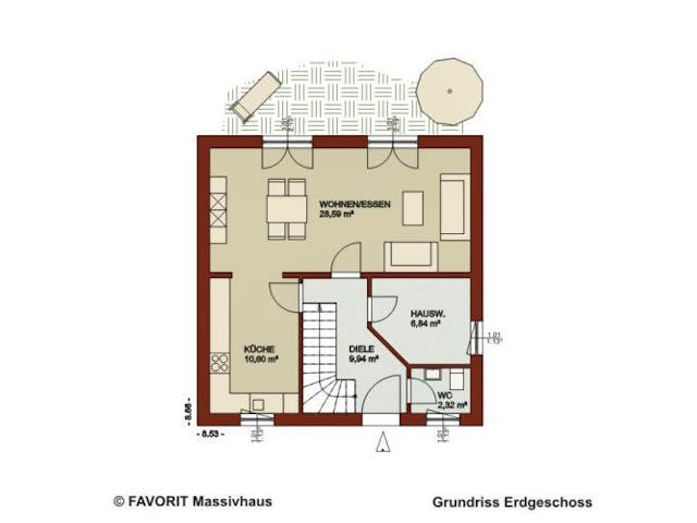 Massivhaus Noblesse 113 von FAVORIT Massivhaus Schlüsselfertig ab 275690€, Satteldach-Klassiker Grundriss 2