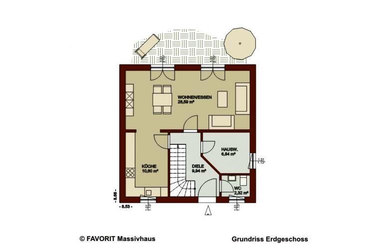 Massivhaus Noblesse 113 von FAVORIT Massivhaus Schlüsselfertig ab 209760€,  Grundriss 1
