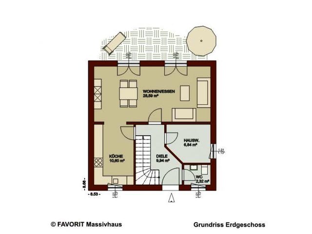 Massivhaus Noblesse 113 von FAVORIT Massivhaus Schlüsselfertig ab 275690€, Satteldach-Klassiker Grundriss 3