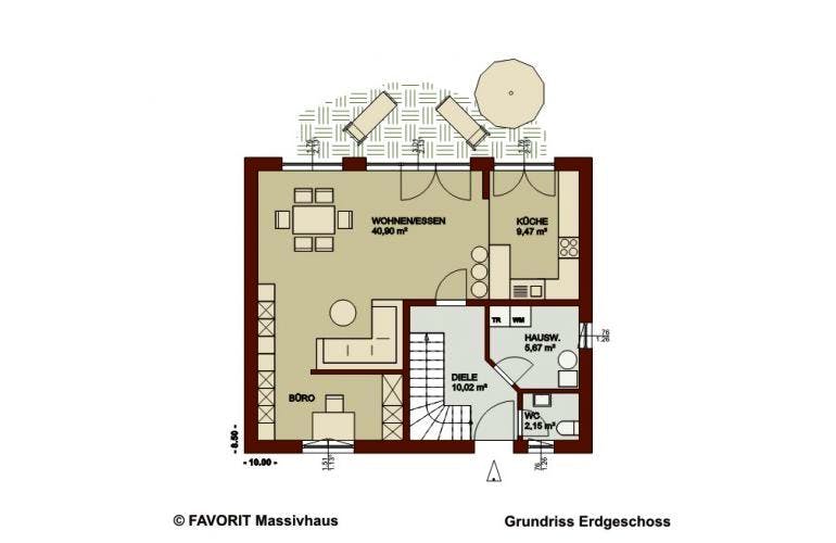Massivhaus Noblesse 126 von FAVORIT Massivhaus Schlüsselfertig ab 222820€, Grundriss 2