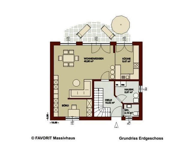 Massivhaus Noblesse 126 (inactive) von FAVORIT Massivhaus Schlüsselfertig ab 222820€,  Grundriss 1
