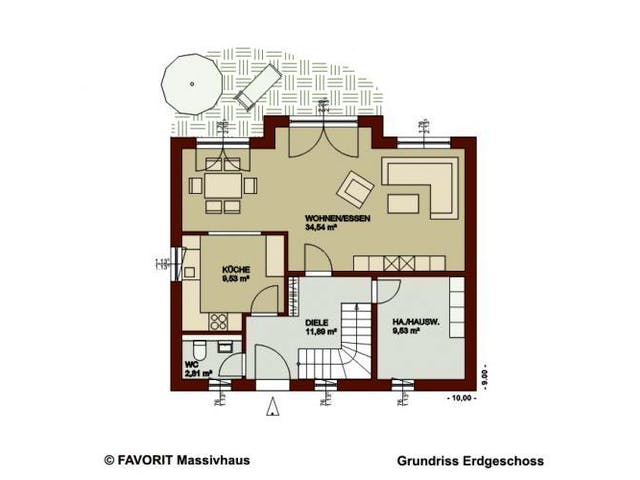 Massivhaus Noblesse 128 von FAVORIT Massivhaus Schlüsselfertig ab 246620€,  Grundriss 2