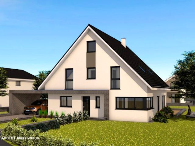 Massivhaus Noblesse 174 von FAVORIT Massivhaus Schlüsselfertig ab 438310€, Satteldach-Klassiker Außenansicht 1