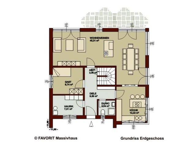 Massivhaus Noblesse 174 von FAVORIT Massivhaus Schlüsselfertig ab 315290€,  Grundriss 2