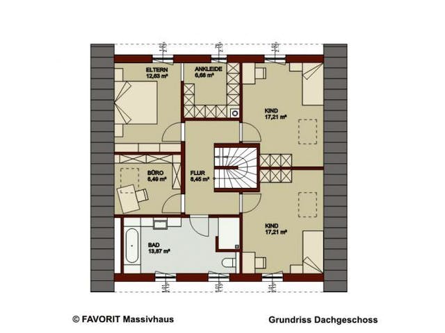 Massivhaus Noblesse 174 von FAVORIT Massivhaus Schlüsselfertig ab 438310€, Satteldach-Klassiker Grundriss 1