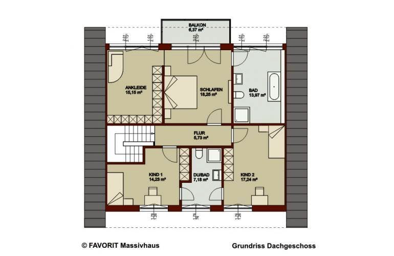 Massivhaus Noblesse 195 von FAVORIT Massivhaus Schlüsselfertig ab 332880€, Grundriss 1