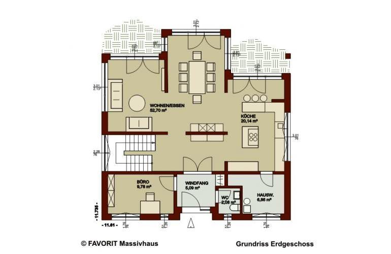 Massivhaus Noblesse 195 von FAVORIT Massivhaus Schlüsselfertig ab 332880€, Grundriss 2
