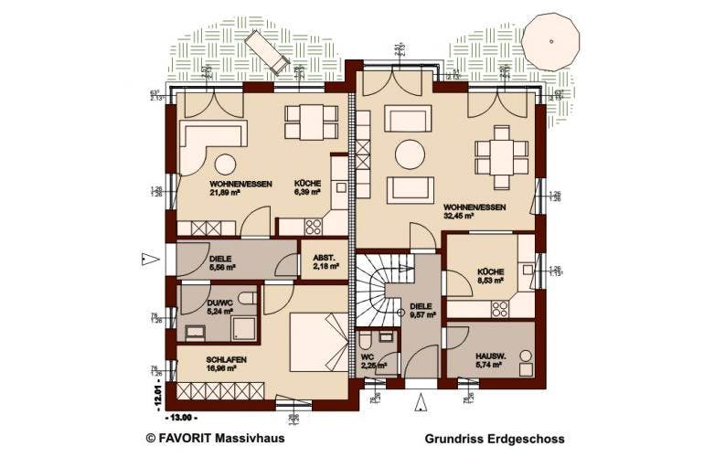 Massivhaus Premium 152-93 von FAVORIT Massivhaus Schlüsselfertig ab 364220€, Grundriss 2