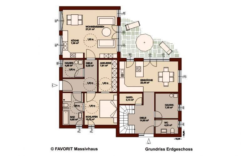 Massivhaus Premium 171/79 von FAVORIT Massivhaus Schlüsselfertig ab 465370€,  Grundriss 1