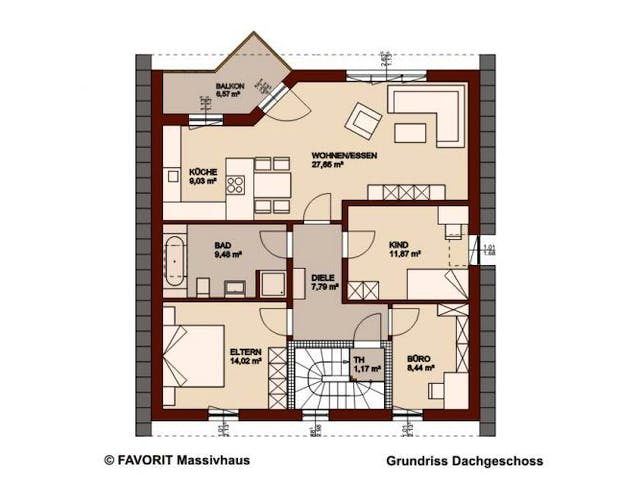Massivhaus Premium 76/95 von FAVORIT Massivhaus Schlüsselfertig ab 500920€, Satteldach-Klassiker Grundriss 2