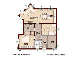Massivhaus Premium 76/95 von FAVORIT Massivhaus (alt) Schlüsselfertig ab 500920€, Satteldach-Klassiker Grundriss 3