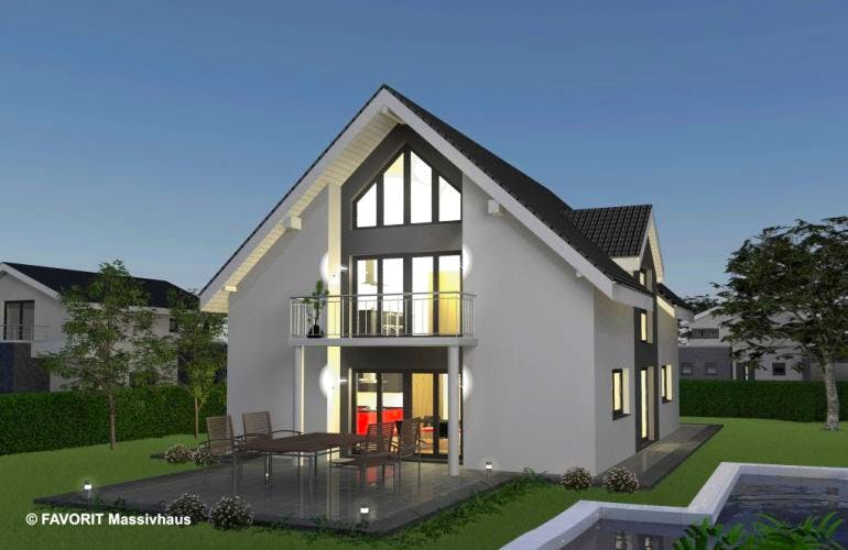 Massivhaus Premium 84-101 von FAVORIT Massivhaus Schlüsselfertig ab 366910€, Außenansicht 1