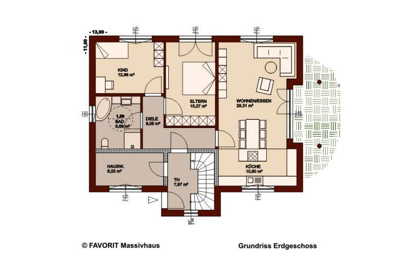 Massivhaus Premium 84-101 von FAVORIT Massivhaus Schlüsselfertig ab 366910€,  Grundriss 1