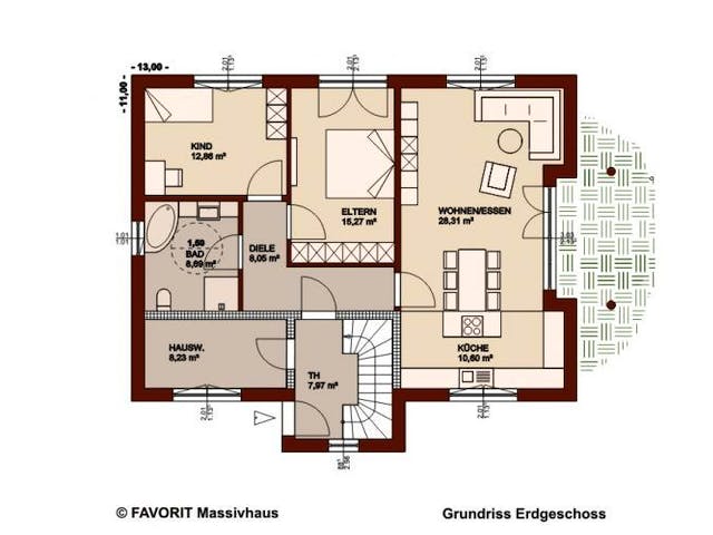 Massivhaus Premium 84-101 von FAVORIT Massivhaus Schlüsselfertig ab 366910€,  Grundriss 1