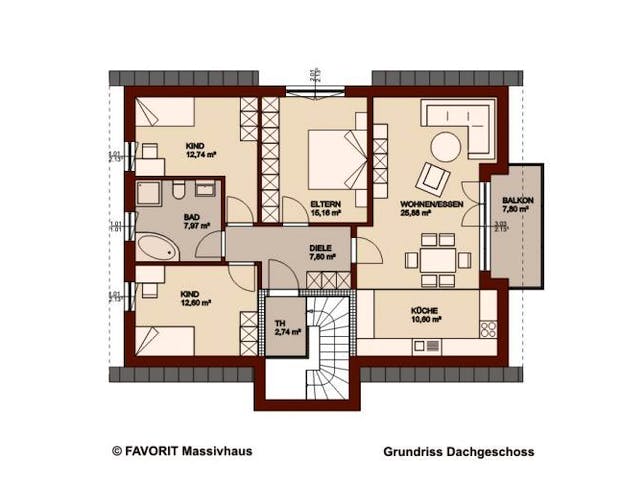 Massivhaus Premium 84-101 von FAVORIT Massivhaus Schlüsselfertig ab 366910€,  Grundriss 2
