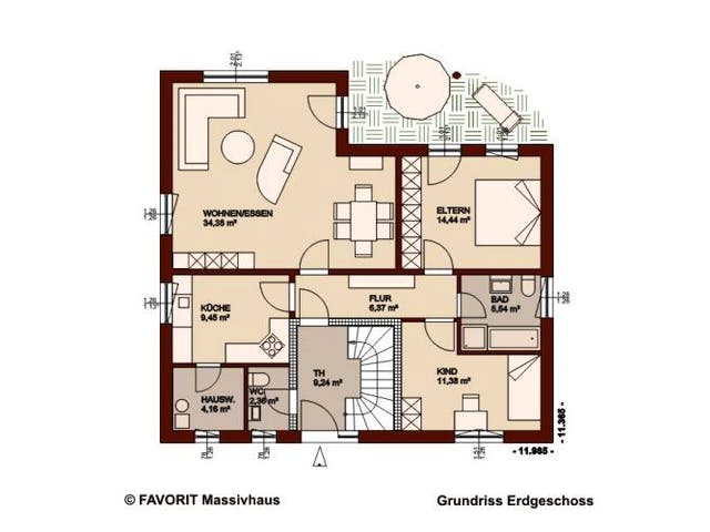 Massivhaus Premium 88-78 von FAVORIT Massivhaus Schlüsselfertig ab 321310€, Bungalow Grundriss 1