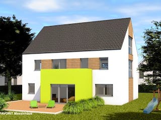 Massivhaus Premium 91/102 von FAVORIT Massivhaus (alt) Schlüsselfertig ab 617820€, Satteldach-Klassiker Außenansicht 2