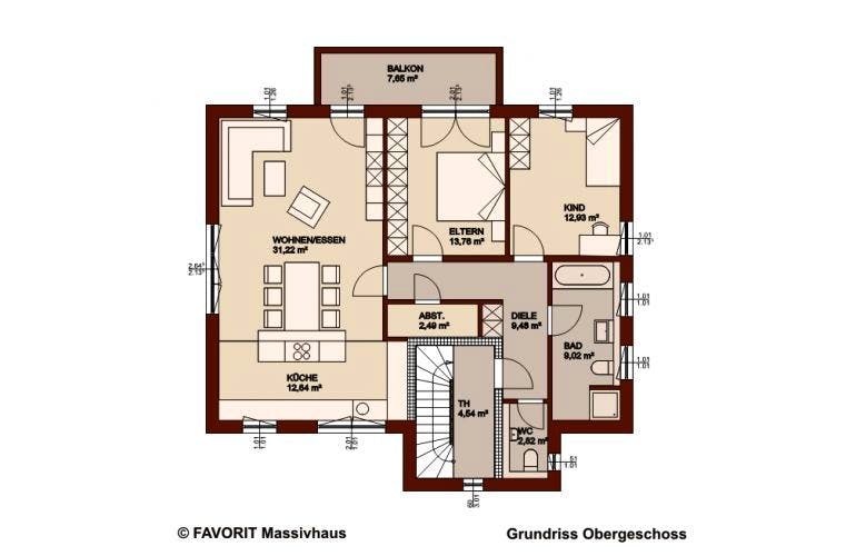 Massivhaus Premium 91-102 von FAVORIT Massivhaus Schlüsselfertig ab 452450€,  Grundriss 1