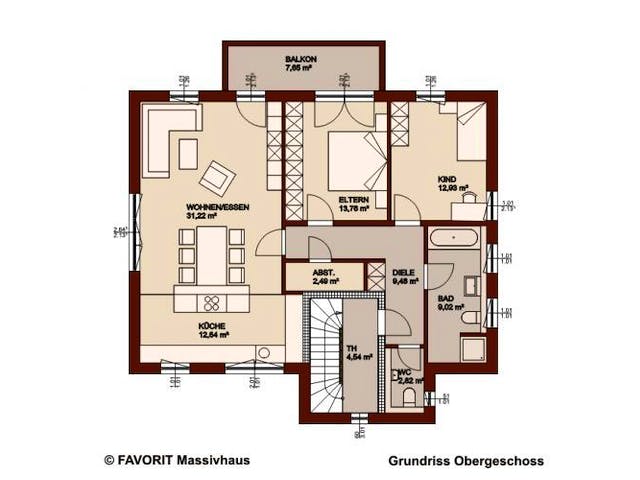 Massivhaus Premium 91-102 von FAVORIT Massivhaus Schlüsselfertig ab 452450€,  Grundriss 1