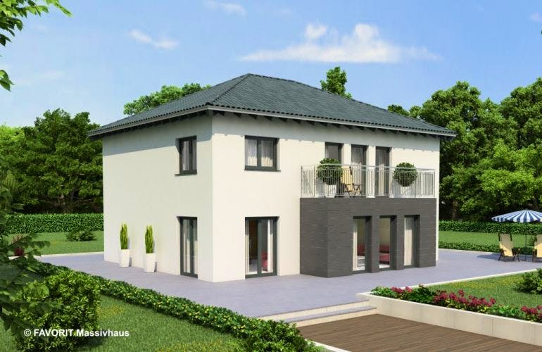 Massivhaus Premium 92-93 von FAVORIT Massivhaus Schlüsselfertig ab 337900€, Stadtvilla Außenansicht 1