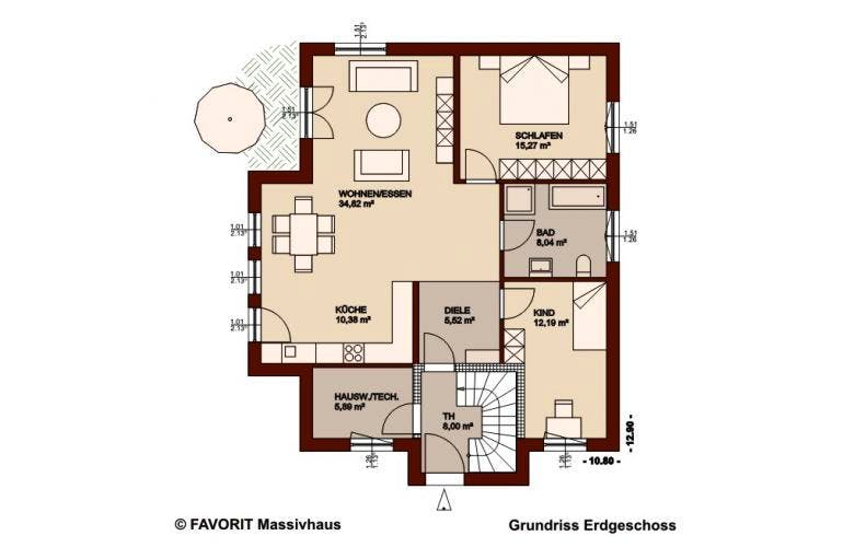 Massivhaus Premium 92-93 von FAVORIT Massivhaus Schlüsselfertig ab 337900€, Stadtvilla Grundriss 2
