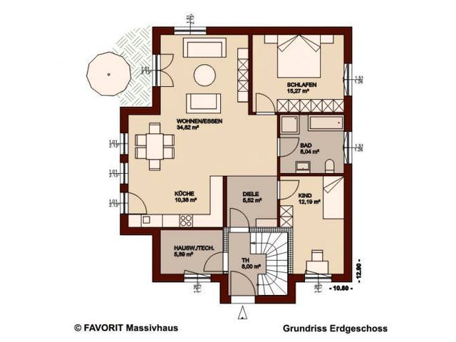Massivhaus Premium 92-93 (inactive) von FAVORIT Massivhaus Schlüsselfertig ab 337900€, Stadtvilla Grundriss 1