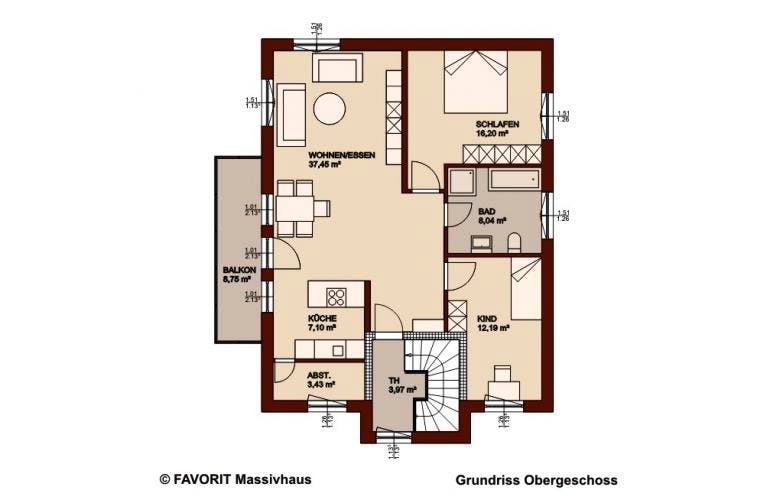 Massivhaus Premium 92-93 von FAVORIT Massivhaus Schlüsselfertig ab 337900€, Stadtvilla Grundriss 1