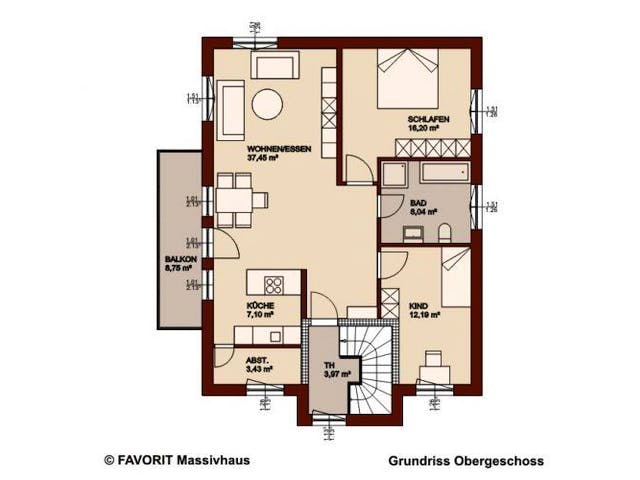 Massivhaus Premium 92-93 (inactive) von FAVORIT Massivhaus Schlüsselfertig ab 337900€, Stadtvilla Grundriss 2