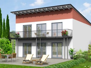 Massivhaus Pultdach Version 3 von Grundsteinhaus Schlüsselfertig ab 223650€, Stadtvilla Außenansicht 1