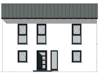 Massivhaus Pultdach Version 3 von Grundsteinhaus Schlüsselfertig ab 223650€, Stadtvilla Außenansicht 3