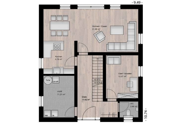 Massivhaus Satteldach Haus Niederwambach 90-069 von Econ Das Haus, Grundriss 1