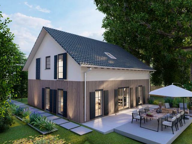 Massivhaus Satteldach Haus Troisdorf 80-061 von Econ Das Haus, Außenansicht 1 Massivhaus Satteldach Haus Troisdorf 80-061 von Econ Das Haus, Außenansicht 1