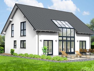 Massivhaus Satteldachhaus Version 144 von Grundsteinhaus Schlüsselfertig ab 279000€,  Außenansicht 1