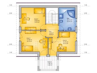 Massivhaus Satteldachhaus Version 344 von Grundsteinhaus Schlüsselfertig ab 197100€, Grundriss 2