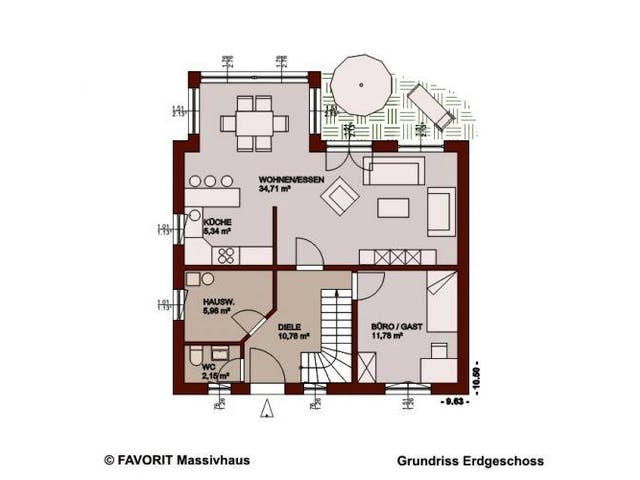 Massivhaus Select 129 von FAVORIT Massivhaus Schlüsselfertig ab 249590€,  Grundriss 1