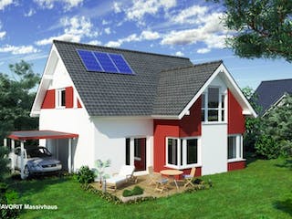 Massivhaus Select 154 von FAVORIT Massivhaus Schlüsselfertig ab 349490€, Satteldach-Klassiker Außenansicht 1