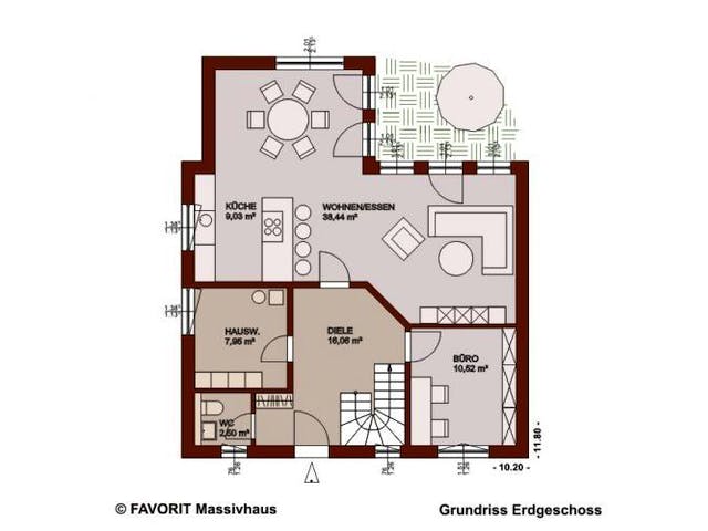 Massivhaus Select 168 (inactive) von FAVORIT Massivhaus Schlüsselfertig ab 267320€,  Grundriss 1