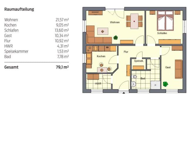 Massivhaus SL Bungalow 79 von SL Bau, Bungalow Grundriss 1