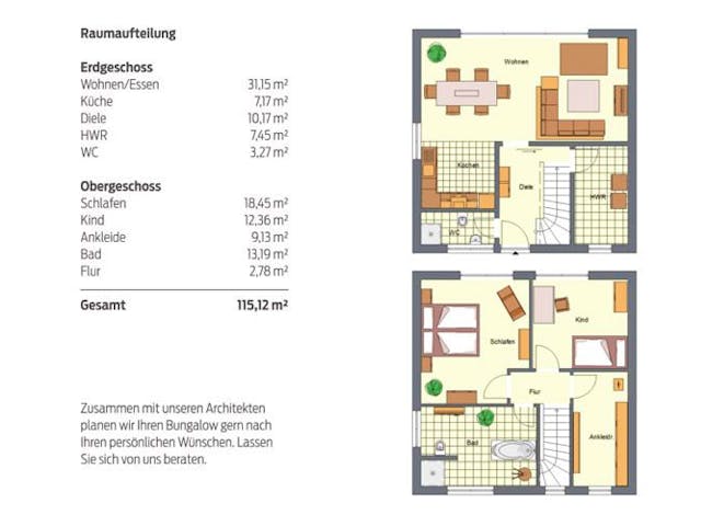 Massivhaus SL Stadtvilla 115 von SL Bau, Stadtvilla Grundriss 1