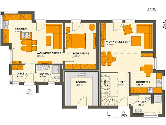 Fertighaus SOLUTION 183 V5 von Living Fertighaus Ausbauhaus ab 477930€, Satteldach-Klassiker Grundriss 1