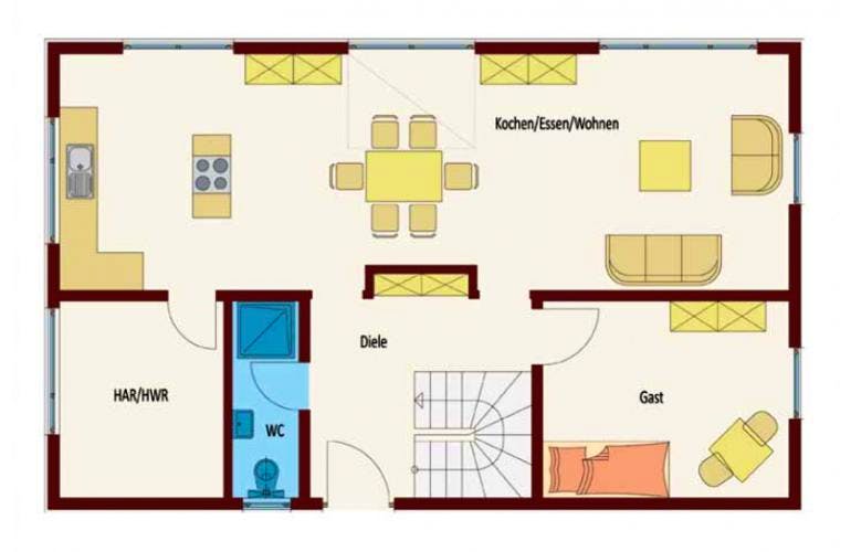 Massivhaus Stadthaus Hannover von Elmbau, Stadtvilla Grundriss 1