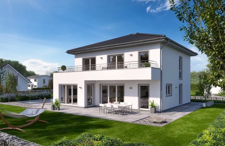Massivhaus STADTVILLA GREDO von KHC Bauträger Schlüsselfertig ab 522900€, Stadtvilla Außenansicht 2