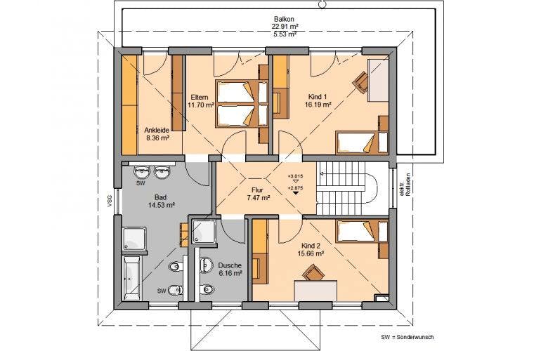 Massivhaus STADTVILLA GREDO von KHC Bauträger Schlüsselfertig ab 522900€, Stadtvilla Grundriss 1